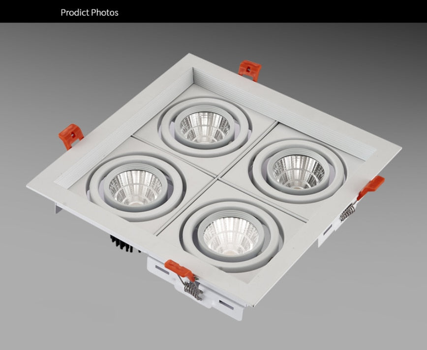 Dimmable super bright 4 heads recessed square LED Downlights COB 40W LED Spot lights LED decoration Ceiling Lamp AC85-265v