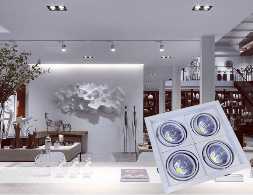 Dimmable super bright 4 heads recessed square LED Downlights COB 40W LED Spot lights LED decoration Ceiling Lamp AC85-265v
