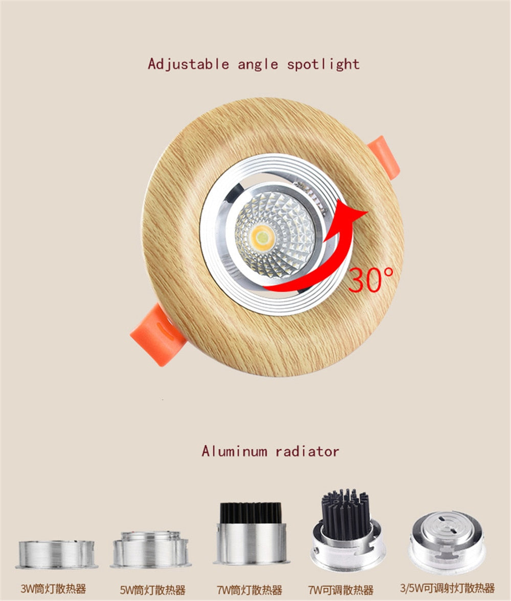 Nordic Wood Color Downlight 3W 5W 7W 110V 220V Adjustable Angle Led Spotlight Living Room Dining Room Recessed Lamp Hole 6-9Cm