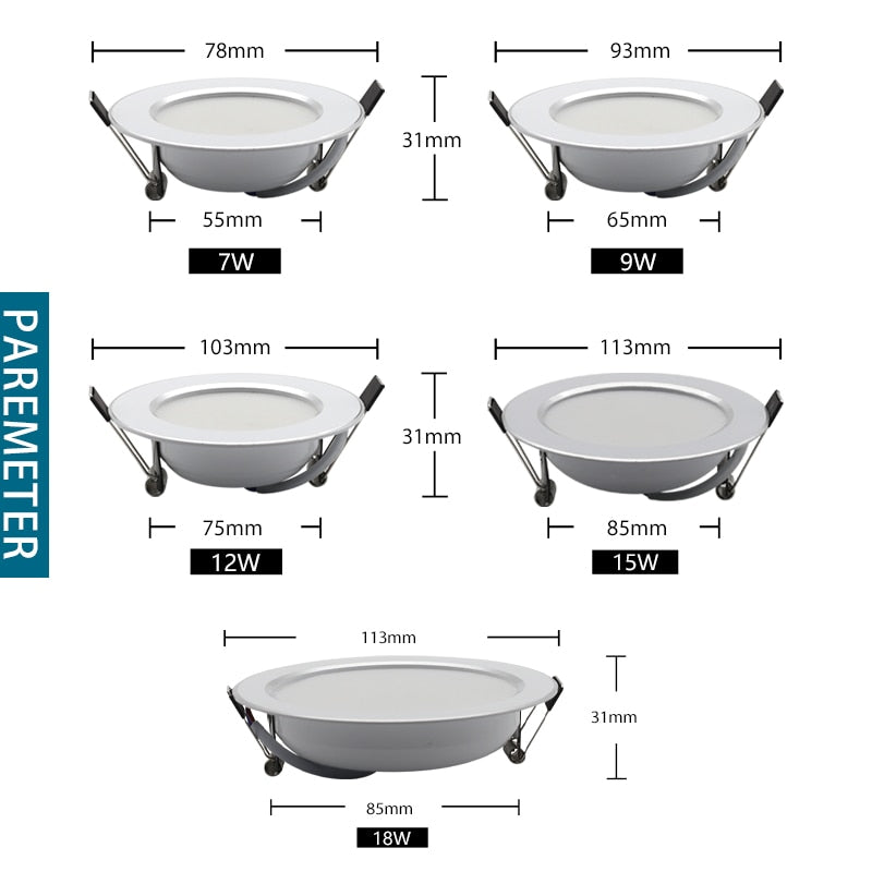 LED Downlight 220V 18W 15W 12W 9W 7W 10pcs Round Recessed Fixtures Ceiling Spotlight Down Lights For Kitchen Office Living Room