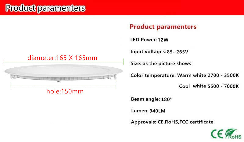 Ultra Thin LED Downlight Panel Light Round AC85-265V 3W 6W 9W 12W 15W 18W for livingroom,kitchen bedroom Foyer LED Panel Light