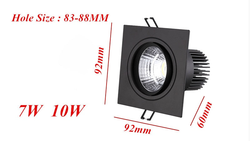 Square Black Led downlight bulbs COB Ceiling Spot Light 7w 10w 14w 20w 85-265V dimmable ceiling recessed Lights Indoor Lighting