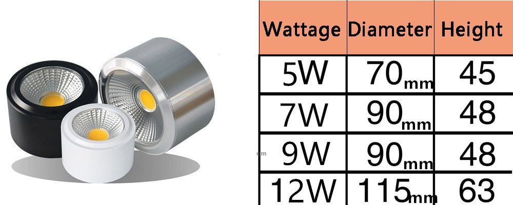 Surface Mounted LED Downlights 5W 7W 9W 12W Surface Mounted LED Downlight 110V 220V spot light Warm /Pure/ cool White