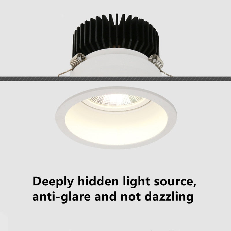 Anti-glare Downlight Round LED Spot Lights 7W 12W 24W Dimmable 110V 220v 38° Ceiling Lamp Warm white For Living Room Lighting