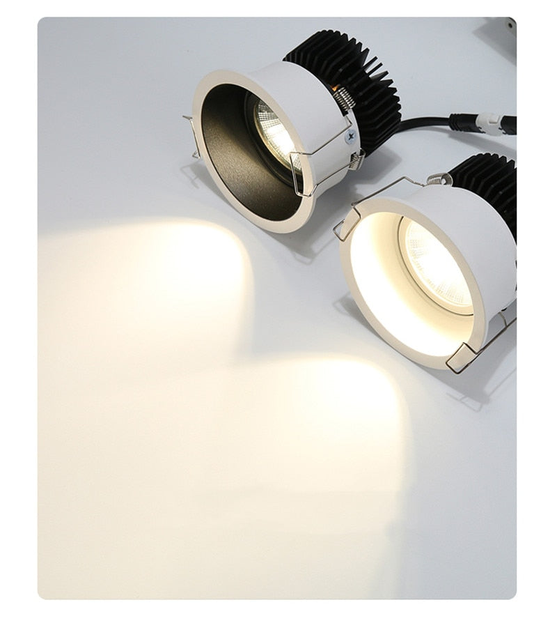 Anti-glare Downlight Round LED Spot Lights 7W 12W 24W Dimmable 110V 220v 38° Ceiling Lamp Warm white For Living Room Lighting