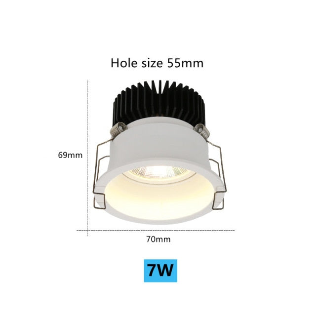 Anti-glare Downlight Round LED Spot Lights 7W 12W 24W Dimmable 110V 220v 38° Ceiling Lamp Warm white For Living Room Lighting