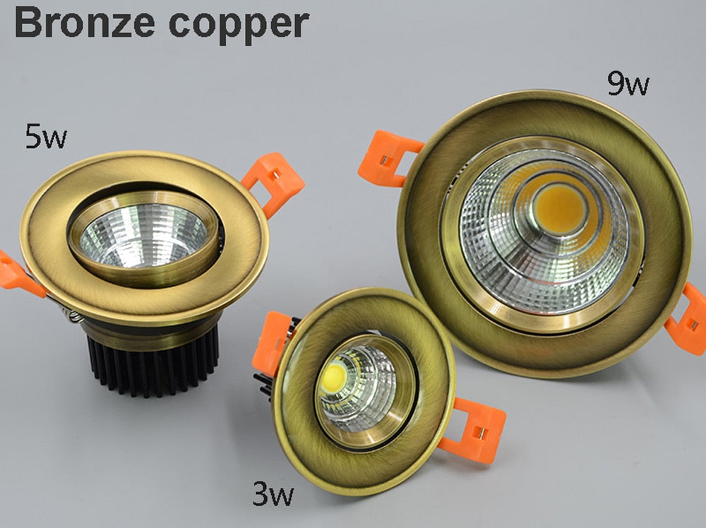 European style Bronze Red Copper Led dimmable COB 3W 5W 9W 15W LED recessed Downlight White/Pure White/Warm White Ceiling Lamp