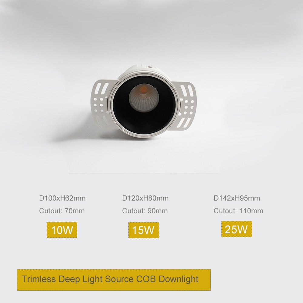 Round Trim Rimless Downlights 10W 15W 25W Dimmable Indoor Lighting for Hotel Office Room Restaurant Hall Glare