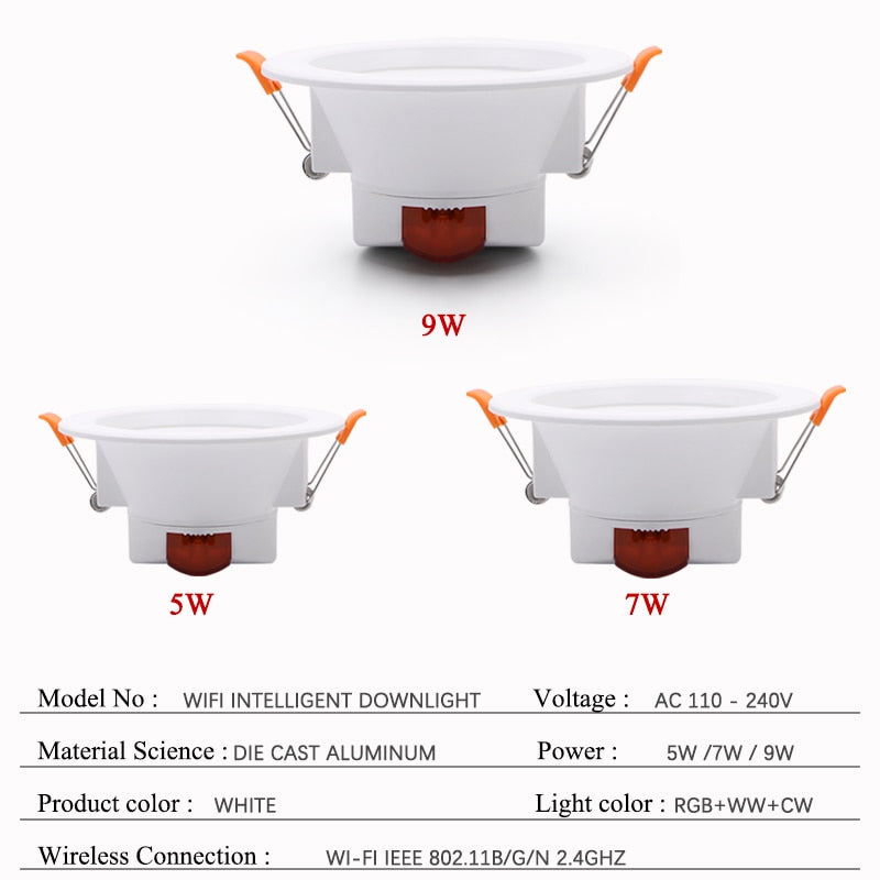 Zigbee 9W 7W 5W LED Downlight RGBCW Dimmable Spot Lights Ceiling Lamp Indoor Light Works with Alexa App/Voice/Remote Control