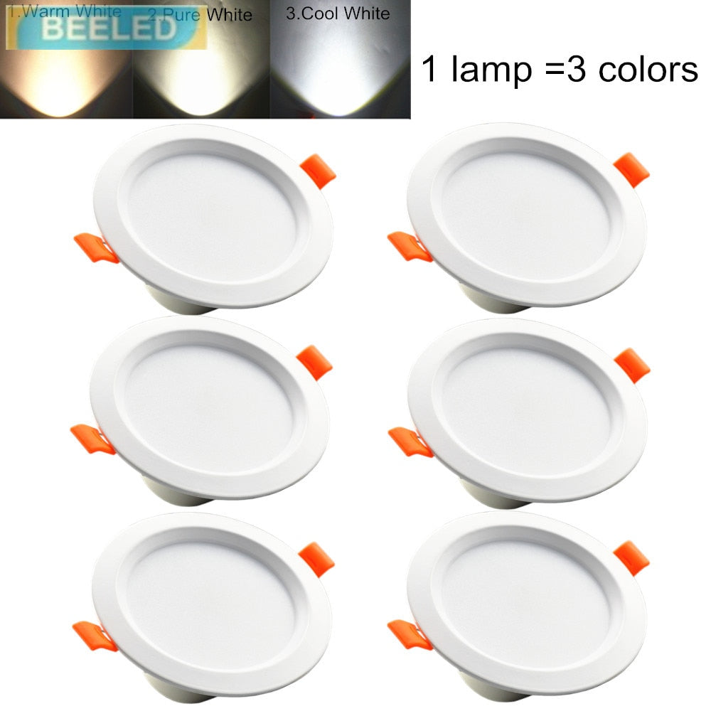 LED Downlights 5W 7W 9W Warm white Pure white Cool white dimming changable 6 pack smart lamp 3colors SMD LED ceiling lamp