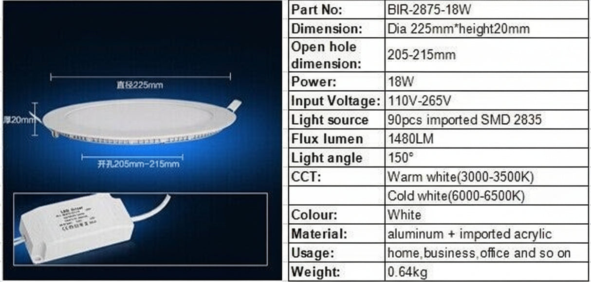 Manufacturer Retail &l amp; Wholesale 18w super thin Round led ceiling light white/warm white led panel light