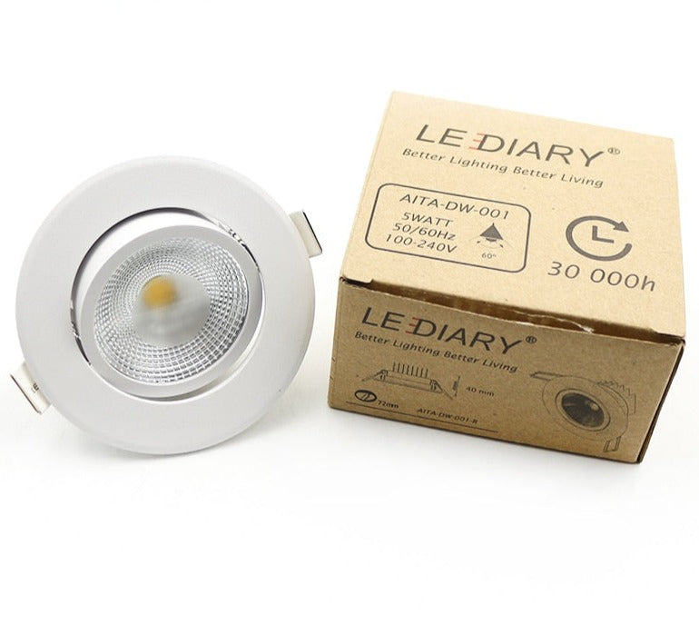 High Quality Round COB LED Spot Lamp 70mm Cutting Hole Recessed Led Downlight 5W 110V-230V Angle Adjustable for Office