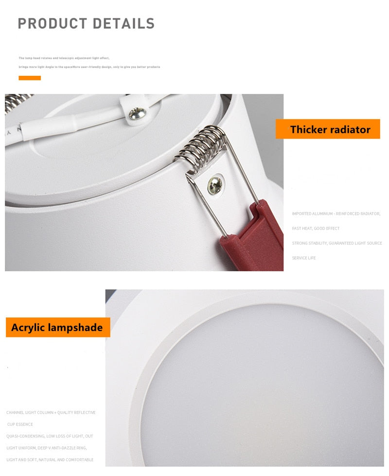 LED Ceiling Lamp 110V 220V 12W 20W COB Downlight Dimmable Spotlight 5W 7W 3000K 4000K 6000K For Home Background Wall Lighting