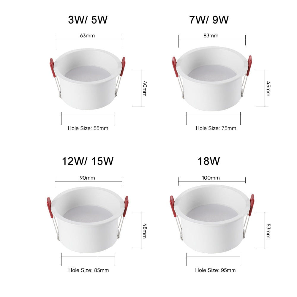 Dimmable Anti-Glare Recessed Downlight 3W 5W 7W 9W 12W 15W 18W Round AC220V Indoor Background LED Ceiling Spot Light