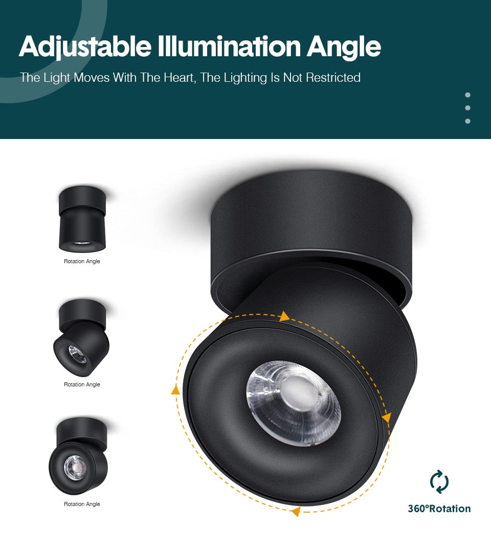 Led Surface Mounted Ceiling Downlight Round Curve Adjustable 90 degrees Nordic Spot light For Living Room Foyer Store AC90-265V