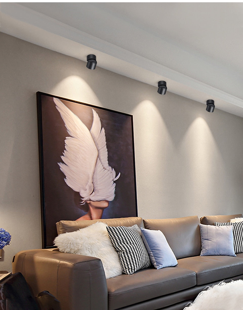 Led Surface Mounted Ceiling Downlight Round Curve Adjustable 90 degrees Nordic Spot light For Living Room Foyer Store AC90-265V