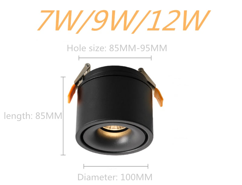 Foldable Recessed Dimmable COB LED Downlights 7W 10W 12W 15W LED Ceiling Spot lights Warm/Cold White LED Lamps Indoor Lighting