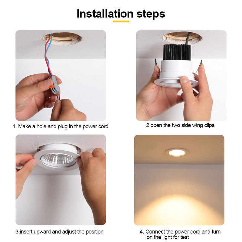 Round Dimmable Recessed LED Downlights 3W 5W 7W 9W 12W COB Ceiling Spot Lights AC85-265V Background Lamps Home illumination