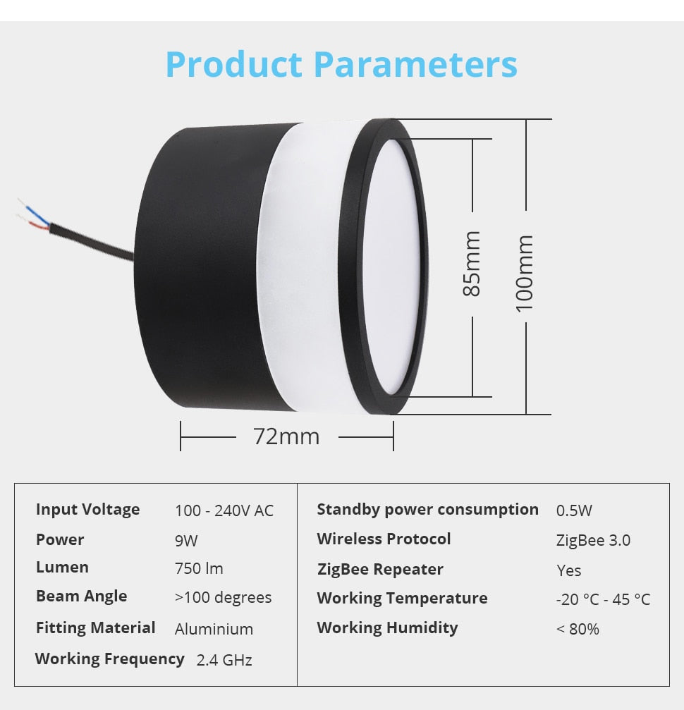 Benexmart Tuya Zigbee LED Surface Mounted Downlight 9W RGBW Dimmable Ceiling Lamp for Decor Round Spotlight Alexa Google Home