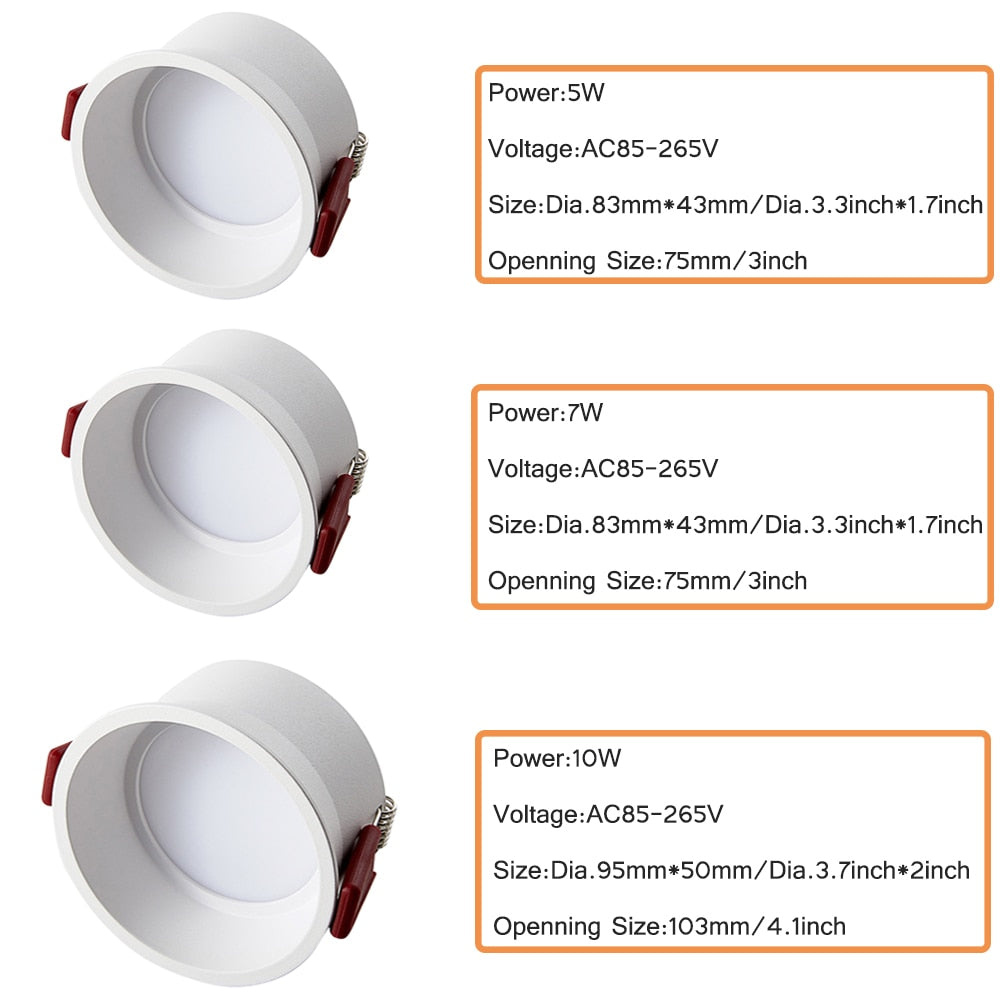 Anti-Glare LED Downlight Recessed 5W 7W 10W LED Spot Light Ceiling Lamp AC85-265V Bedroom Cafe Indoor Decoration LED Light D30