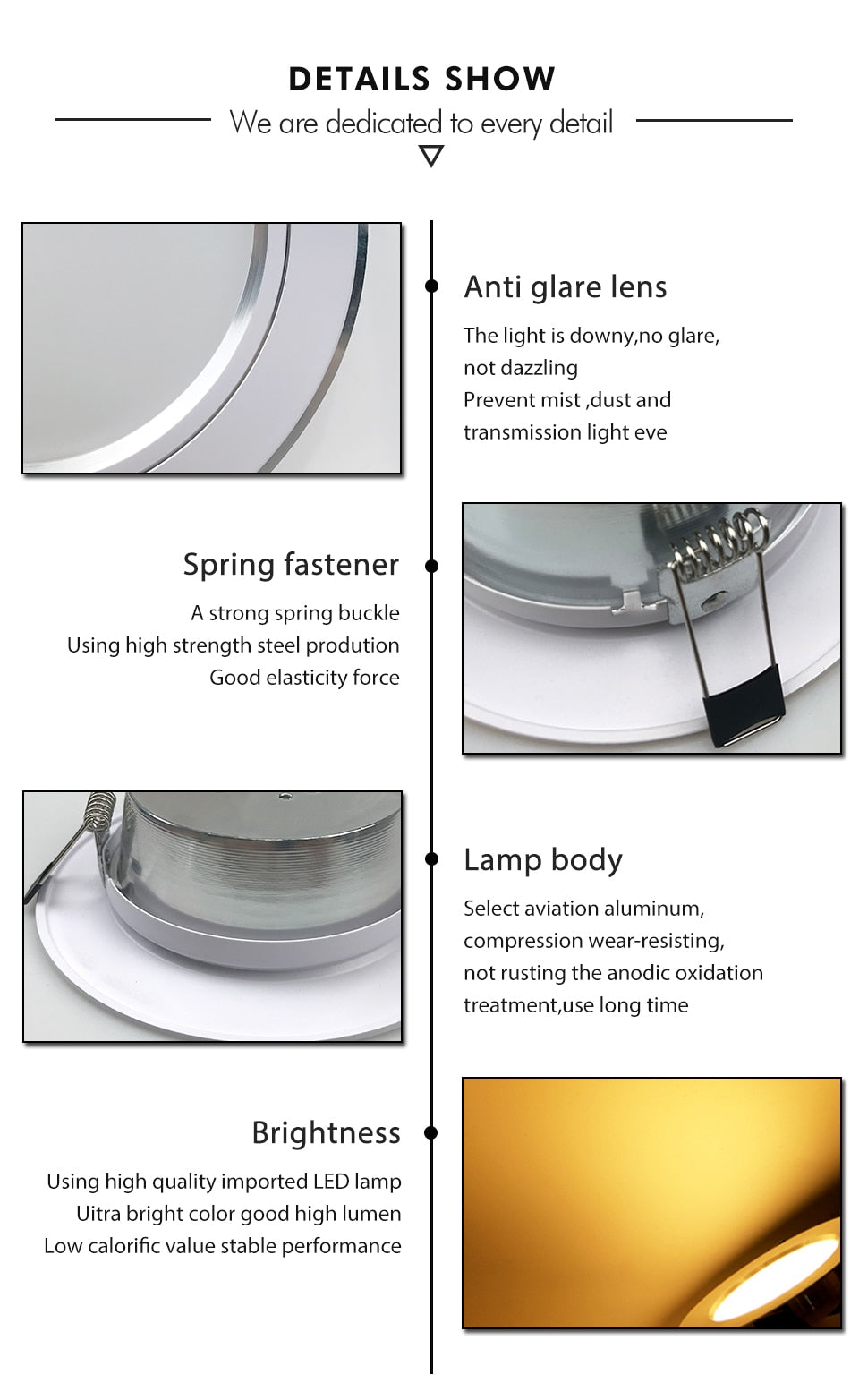 Recessed Round LED Downlight 18W 15W 12W 9W 5W LED Ceiling Lamp AC 220V-240V Indoor Lighting Warm White Cold White