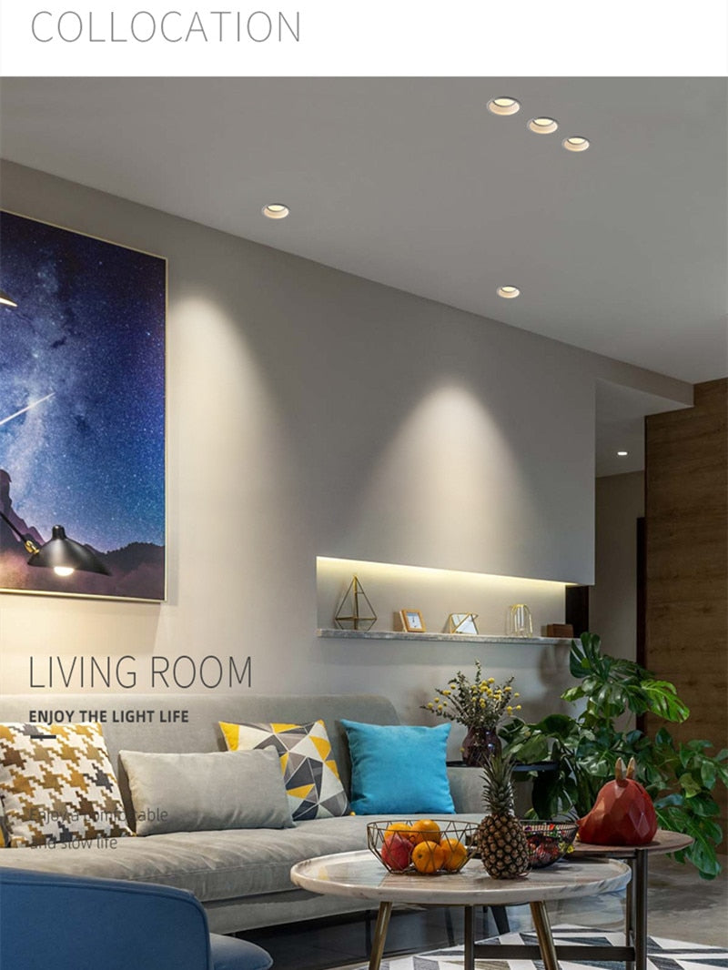 Dimmable COB downlight super bright embedded luminous LED spotlight home interior lighting AC220V anti-glare ceiling light