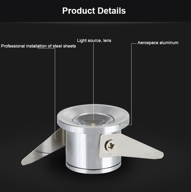 10pcs/lot Jewelry Show Case Cabinet Spot Lamp WHITE 1W Mini LED Downlights