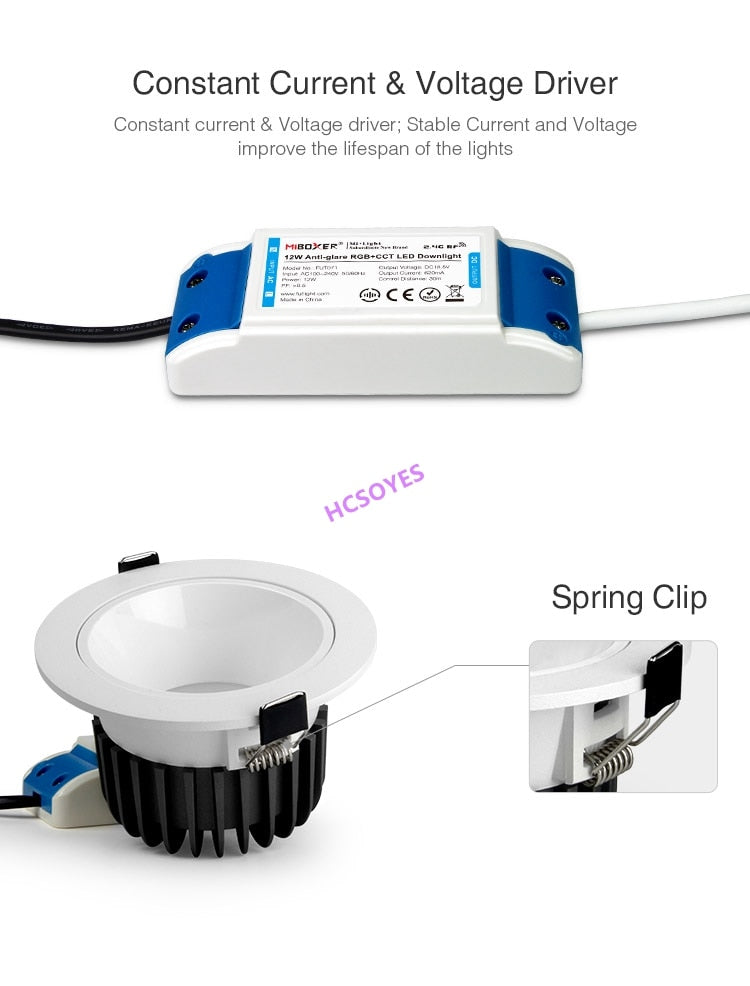 MIBOXER FUT070 FUT071 FUT072 AC100~240V 50/60Hz 6W 12W 18W RGB+CCT LED Downlight Smart Phone APP / Remote / voice control