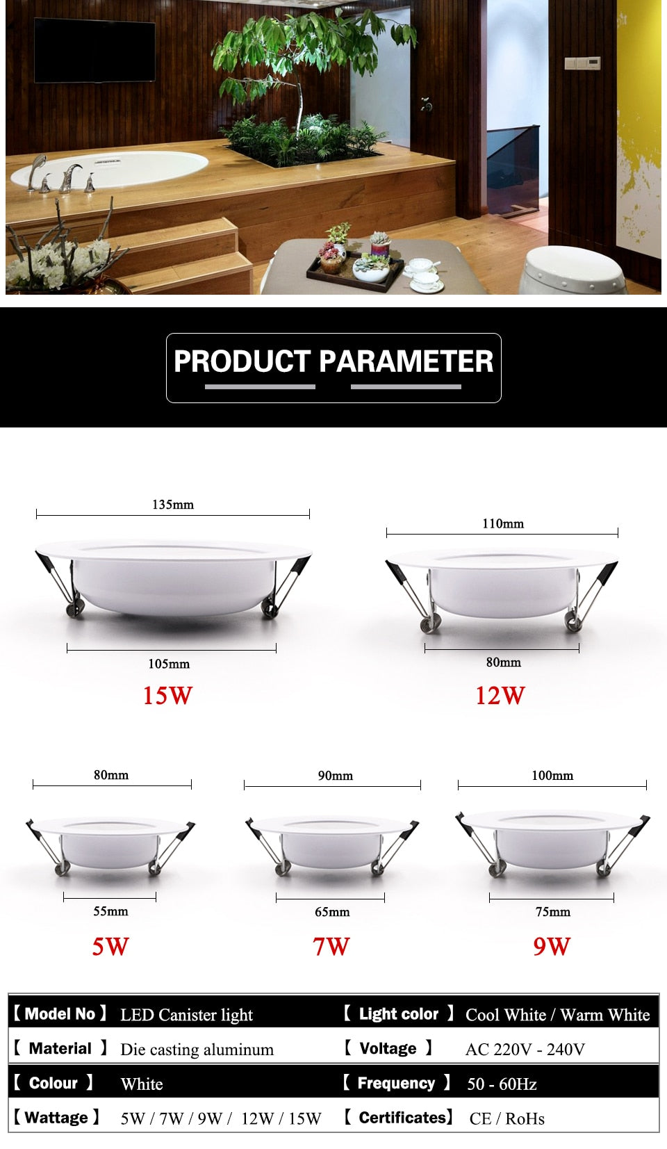 United 10PCS LED Downlight Ceiling 15W 12W 9W 7W 5W Warm white/cold white led Ceiling lamp Ultra-bright Round 220V 230V 240V