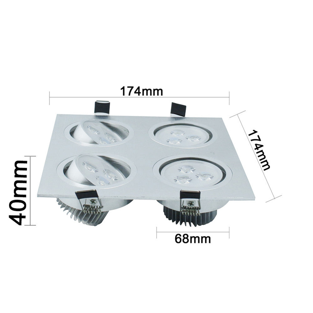LED DOWNLIGHT 12W Square Ultra bright Grille lights Recessed ceiling spot light AC110V 220V White warm white