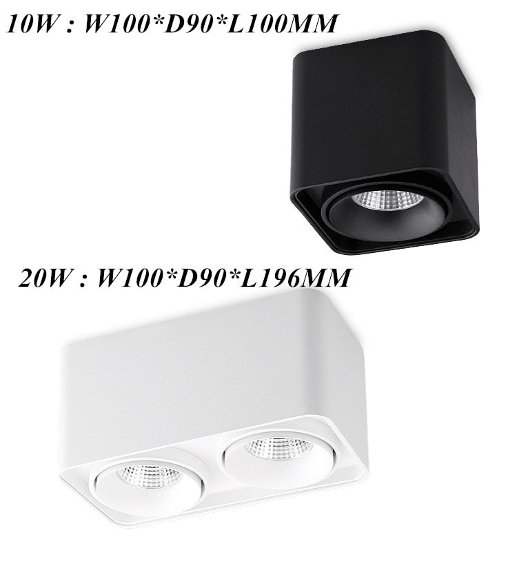 Square COB LED dimmable Downlights 10W/12W/20W/24W Surface Mounted LED Ceiling Lamps Spot Light LED Downlights AC85V-265V