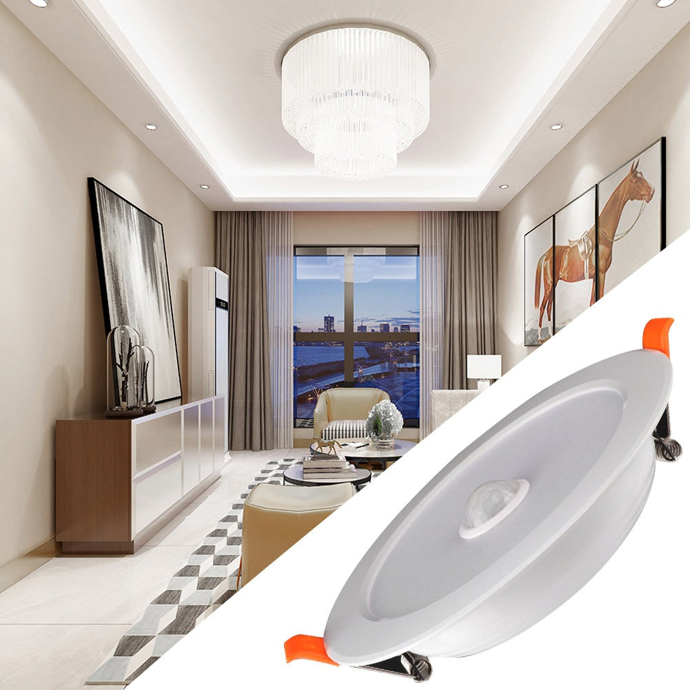 Panel Lights Human Body Sensor Downlight 12W AC85-265V LED Ceiling Light Recessed Lamp Pure White