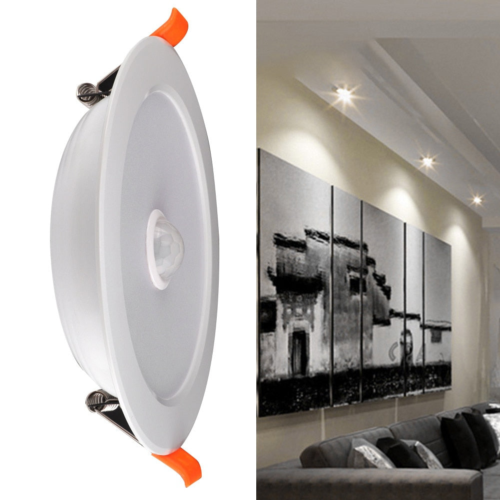 Panel Lights Human Body Sensor Downlight 12W AC85-265V LED Ceiling Light Recessed Lamp Pure White