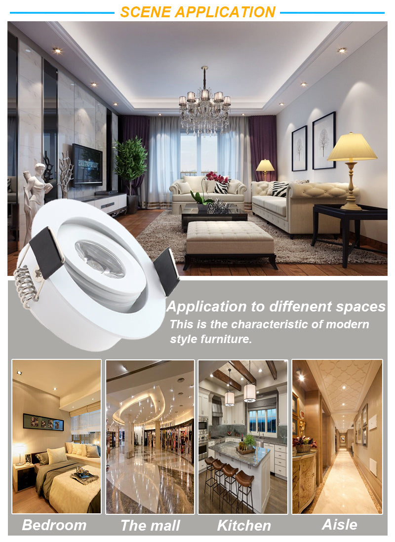 LED Downlight 3W AC/DC 10PCS LED ceiling lamp Adjustable Spot light Downlights Indooring Lighting