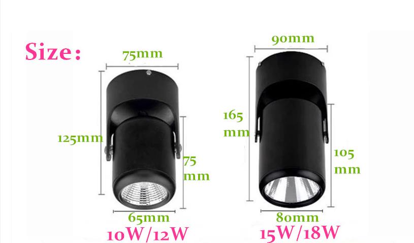Hoge Kwaliteit Dimbare Roterende Led Downlighters Opbouw Aanpassing Cob Ac85-265V 10W 12W 15W 18W Led Plafond Lamp Spot Verlichting