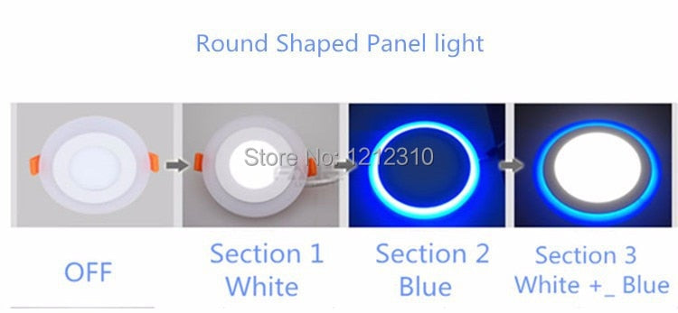 3 Model Round blue+white double color Led Panel Light 6w/9w/16w/24W AC85-265V Recessed LED Ceiling downlight downlights