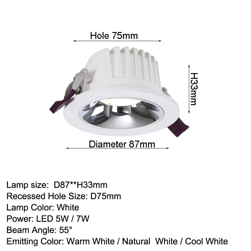 LED downlight 5W Round Recessed Lamp Indoor led 7W spot lighting for living room Bedroom lights Led Bulb Kitchen 110V 220V