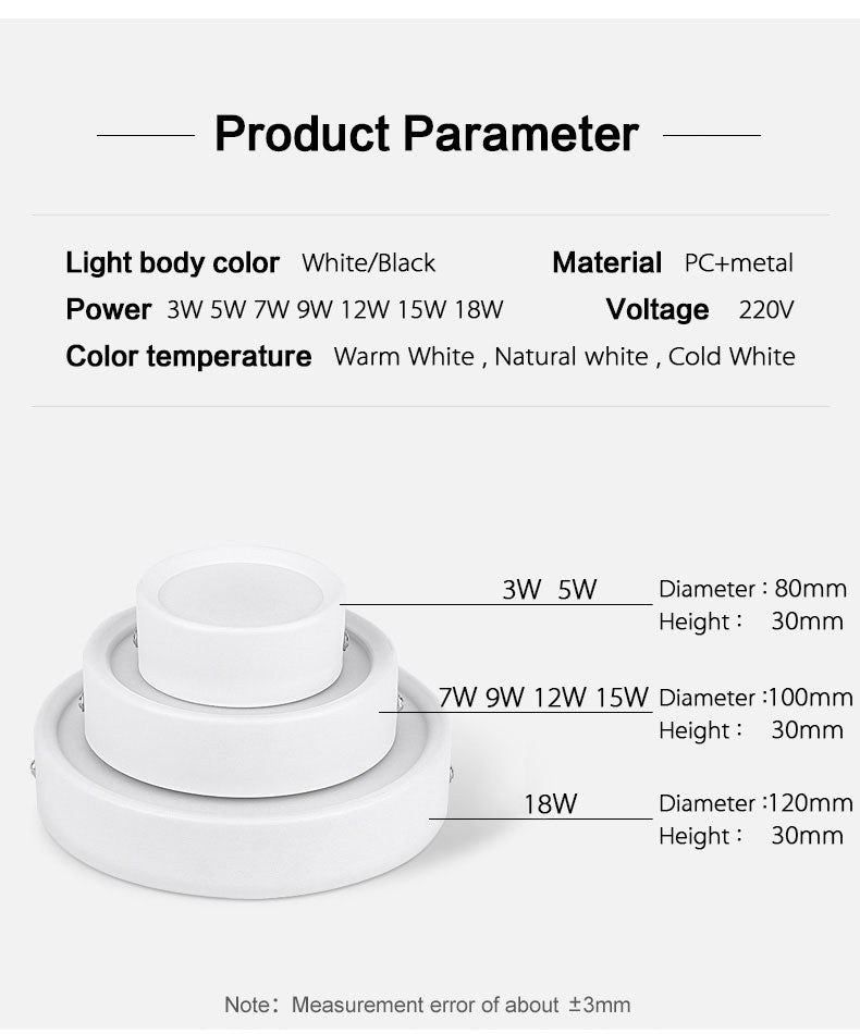 LED Downlight Modern Ceiling Lamp Surface Mounted Spot Led 3W 5W 7W 9W 12W 15W 18W Ultra Thin Bedroom Living Room Lighting 220V