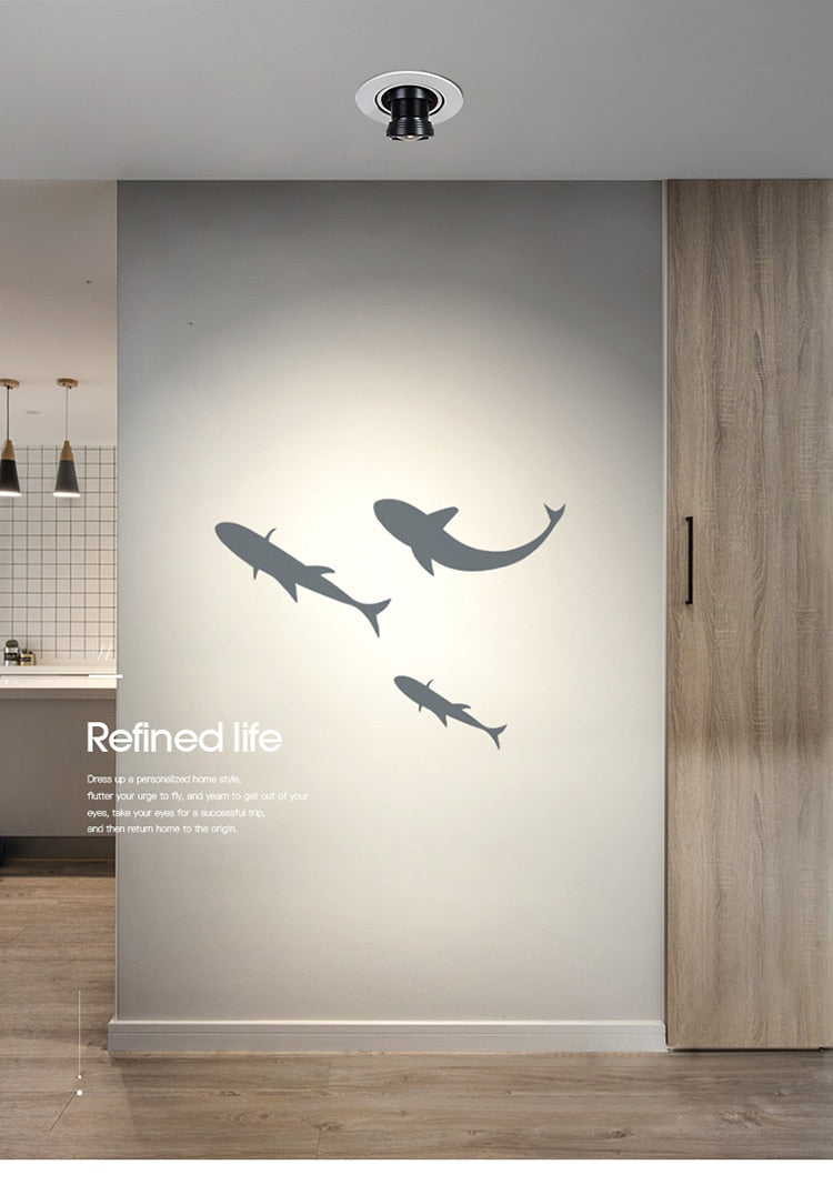 LED Downlight Projection Fish Spotlight Led Ceiling Lamp Recessed Rotatable Indoor Spot Light For Mall Bar Living Wall Decor