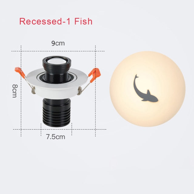 LED Downlight Projection Fish Spotlight Led Ceiling Lamp Recessed Rotatable Indoor Spot Light For Mall Bar Living Wall Decor