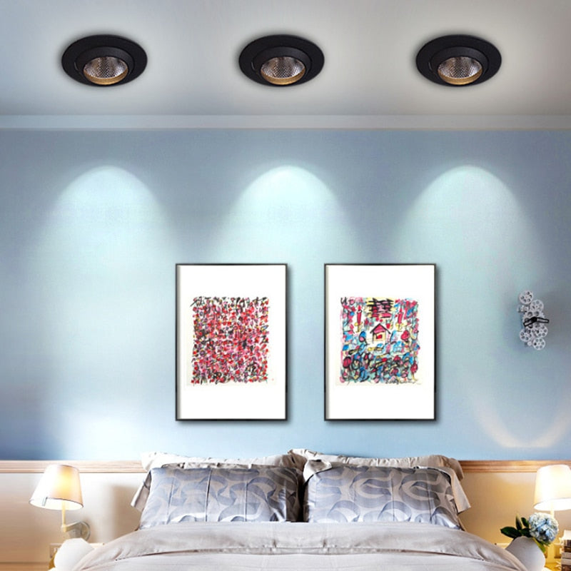 Dimmable Round Recessed COB LED Downlights 9W 12W 15W LED Ceiling Spot lights Background Painting Lamps AC85~265V Indoor Lighting