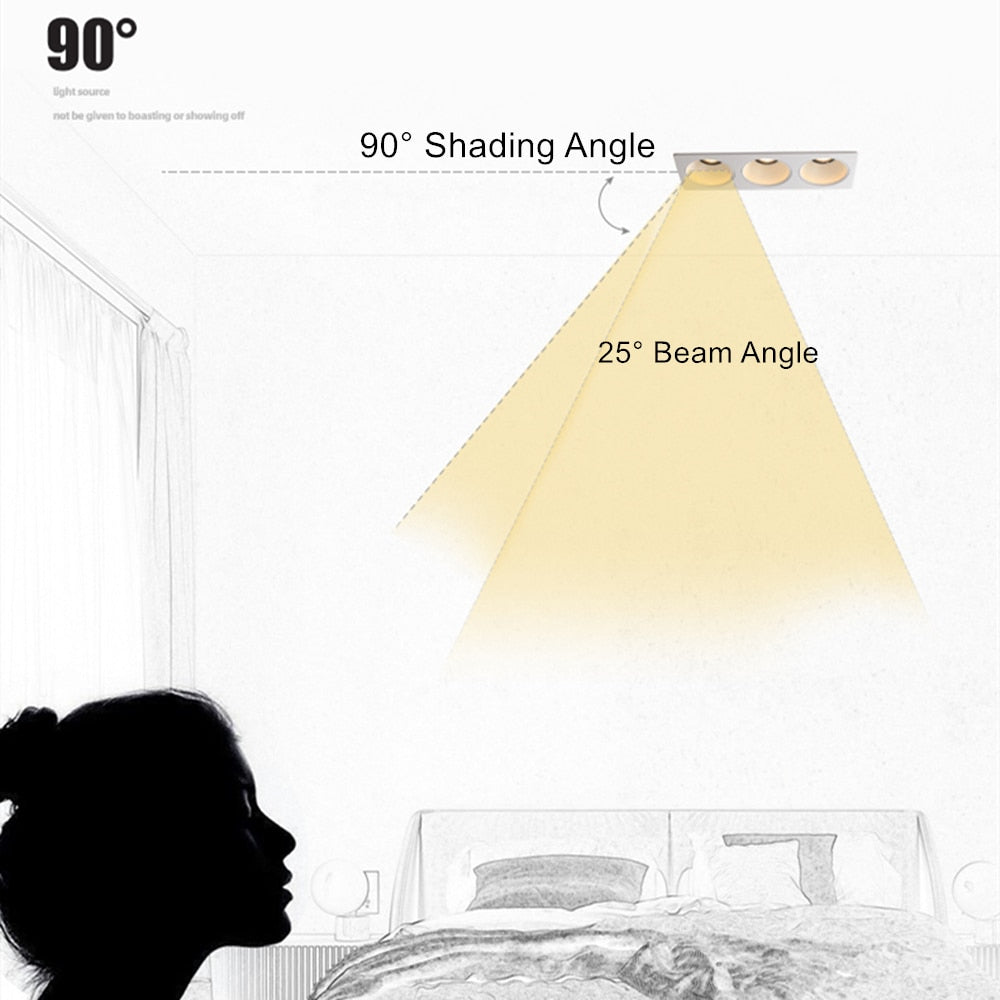 High Brightness Anti Glare Ceiling Recessed LED COB Downlights Angle Adjust 21W 36W 45W 60W Spot Lights Home Indoor Bedroom 220V