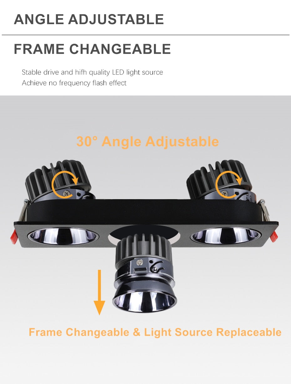 High Brightness Anti Glare Ceiling Recessed LED COB Downlights Angle Adjust 21W 36W 45W 60W Spot Lights Home Indoor Bedroom 220V