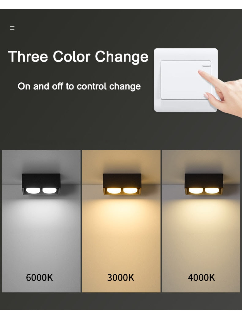 Surface Mounted LED Ceiling Lamp Spot 28W Led Downlight Angle Adjust Square Box Grille Light For Kitchen Home Lighting