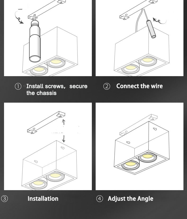 Surface Mounted LED Ceiling Lamp Spot 28W Led Downlight Angle Adjust Square Box Grille Light For Kitchen Home Lighting