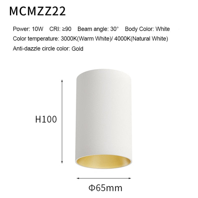 XRZLux Round Surface Mounted Led Downlights 10W COB LED Ceiling Spot Lights Aluminum Anti-glare LED Lamp Indoor Lighting