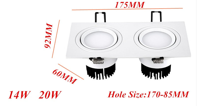 Super Bright LED Dimmable Square Cob Downlight COB 7W 10W 14W 20W LED Spot Light Decoration Ceiling Lamp AC 110V 220V White Body