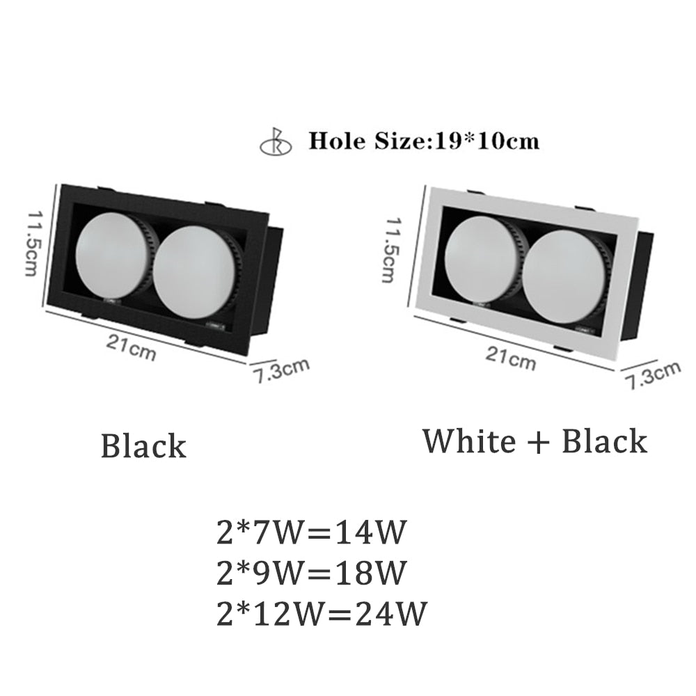 DBF Free Bulb Replace LED Recessed Square Downlight 14W 18W 24W Rotatable Angle LED Ceiling Spot Light with GX5.3 Bulb AC 220V