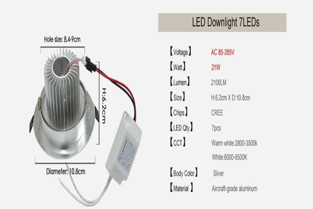 LED 9W 15W 21W good quality lowest price Dimmable led downlight lighting lamp AC85-265V led cabinet light Indoor lighting