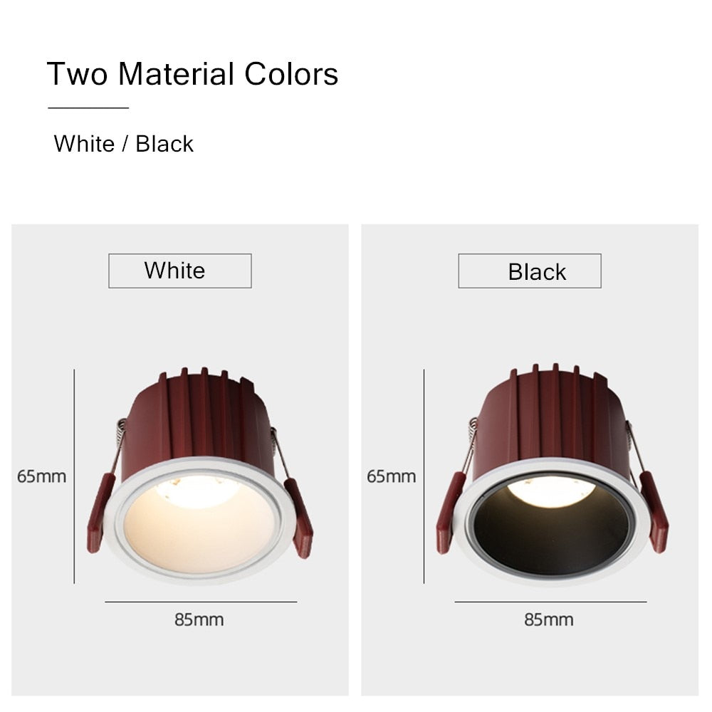 Anti Glare LED COB Recessed Downlight 7W 12W Spot Lights Natural White Warm White Background LED Ceiling Spot Light